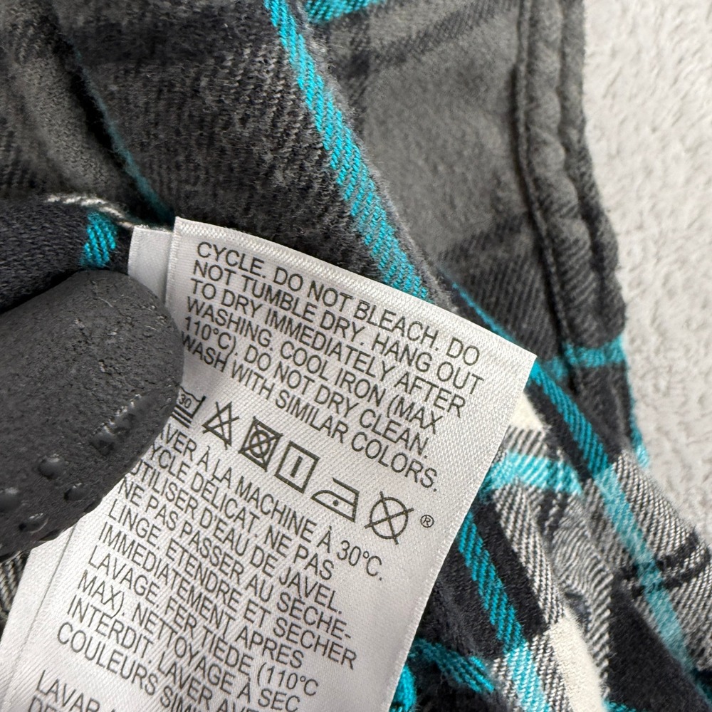Quiksilver Plaid Flannel Button Down Shirt 2XL Black Teal Mens Surf Skater - Picture 7 of 12